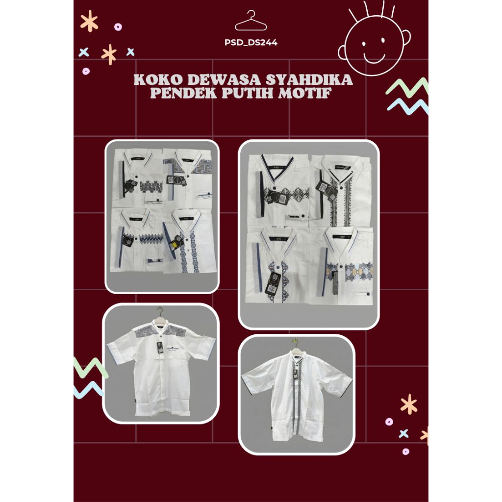 ATASAN KOKO DEWASA SYAHDIKA PENDEK PUTIH MOTIF