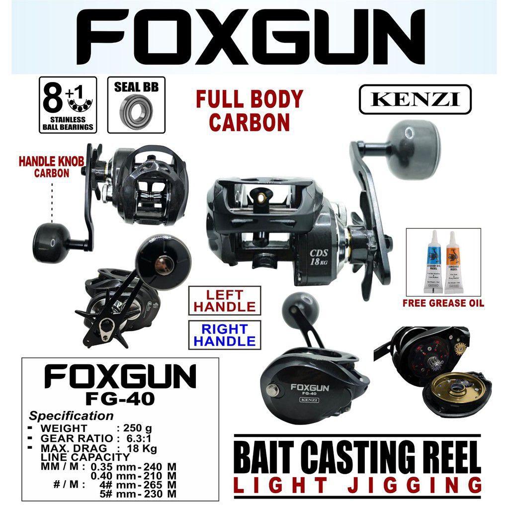 REEL KENZI FOXGUN FG 40 Bait Casting FULL CARBON DRAG 18 KG