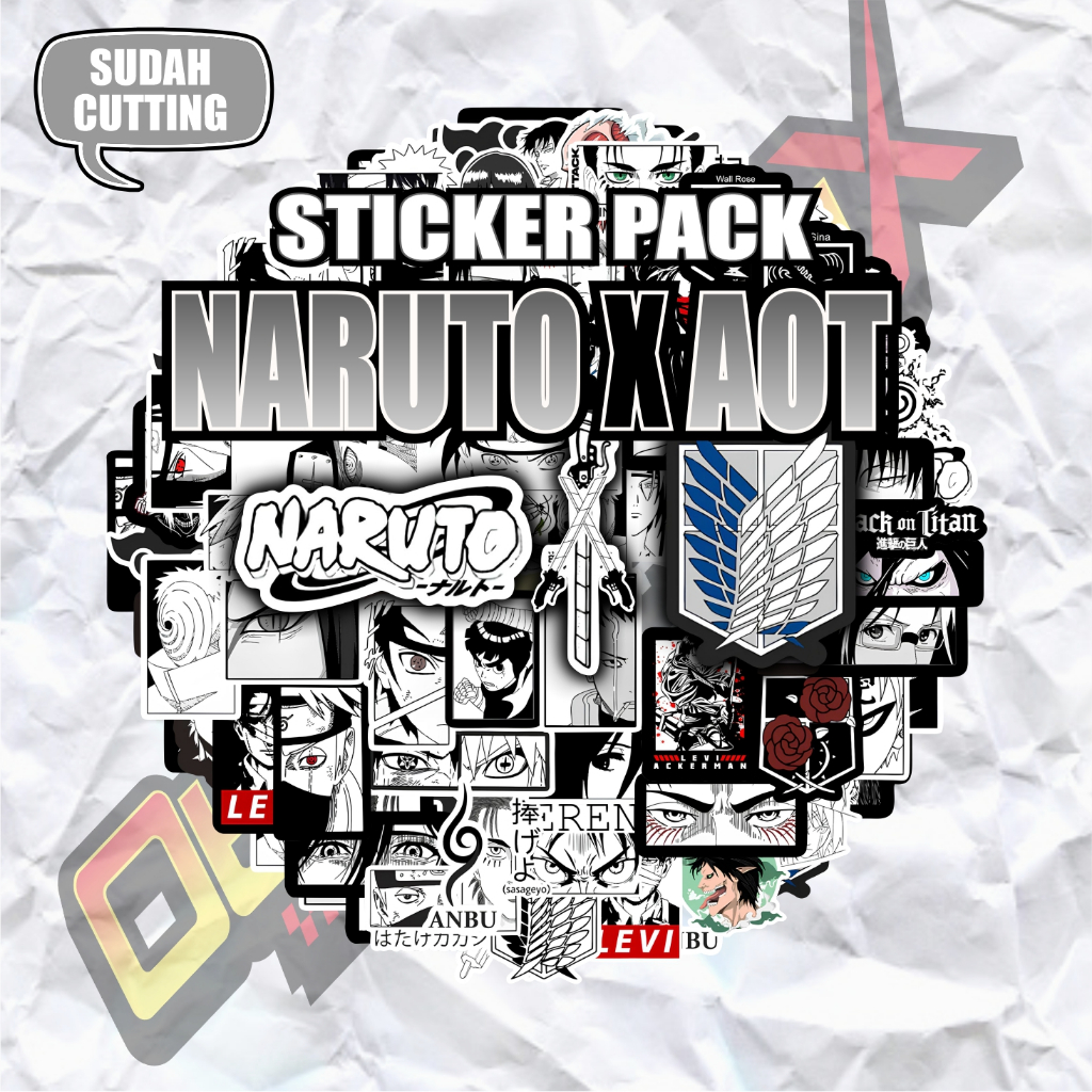 Sticker Pack Anime NARUTO X AOT Kekinian Vinyl Anti Air | Cocok untuk Helm, Laptop, Motor