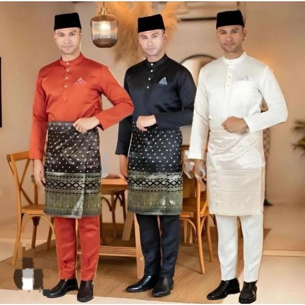 set baju celana teluk belanga pria melayu kurung setelan pakaian adat malaysia