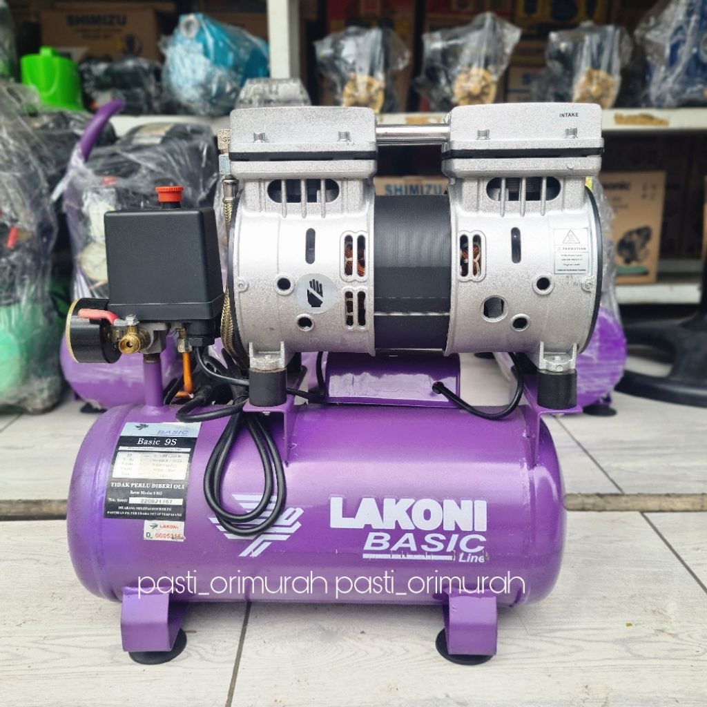 Lakoni Basic 9S 3/4 Hp / Lakoni Basic 9 S 0.75Hp Kompresor Angin Listrik Oiless Tanpa Oli