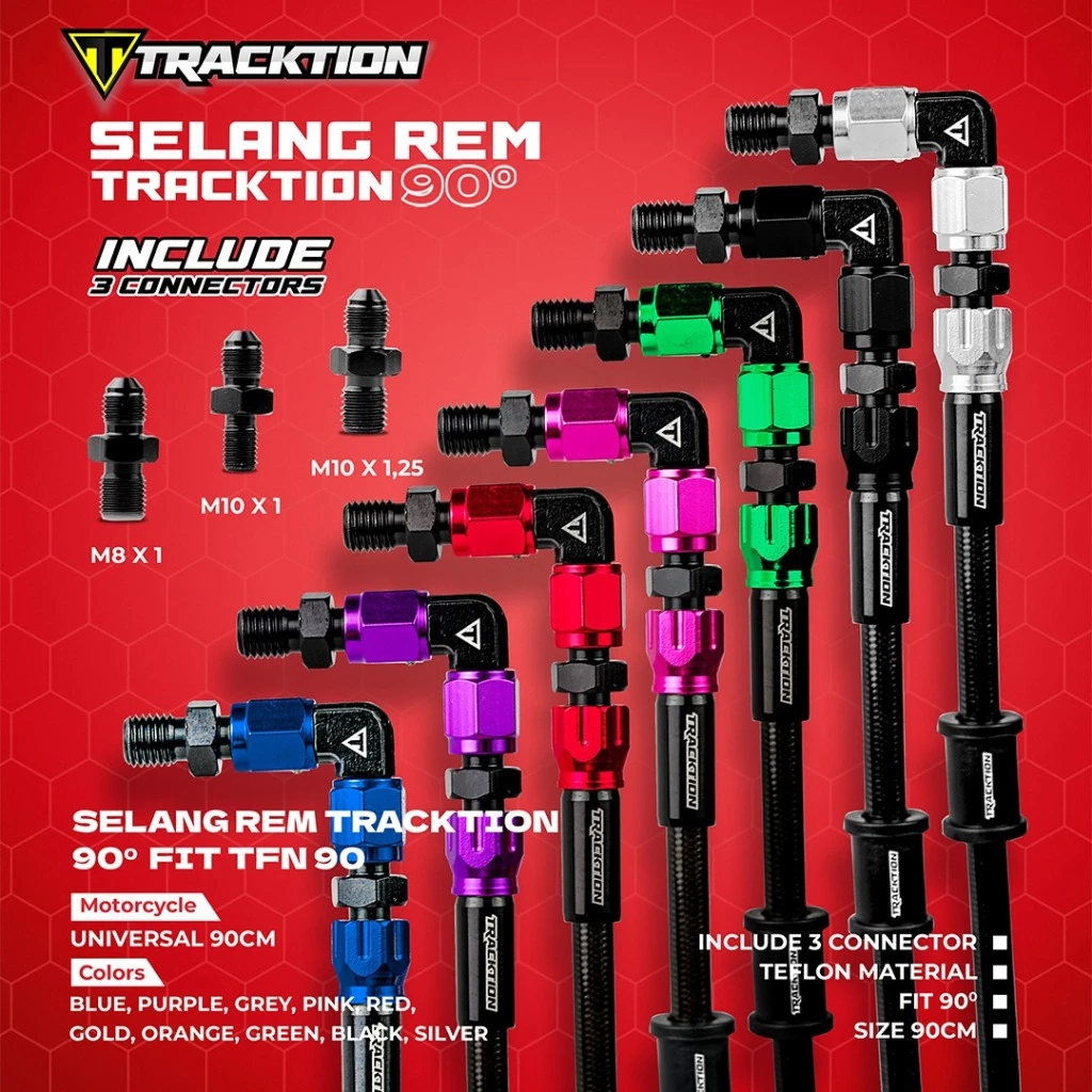 Selang Rem Tracktion FIT 90° TFN90 Universal Teflon Original Indonesia Tracktion / TAD Racing