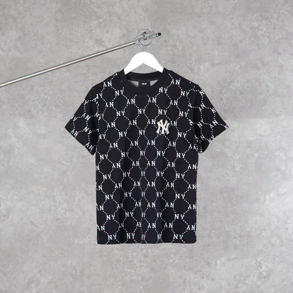 Kaos MLB NY BIG MONOGRAM LINE WHITE BLACK TSHIRT 100% ORIGINAL