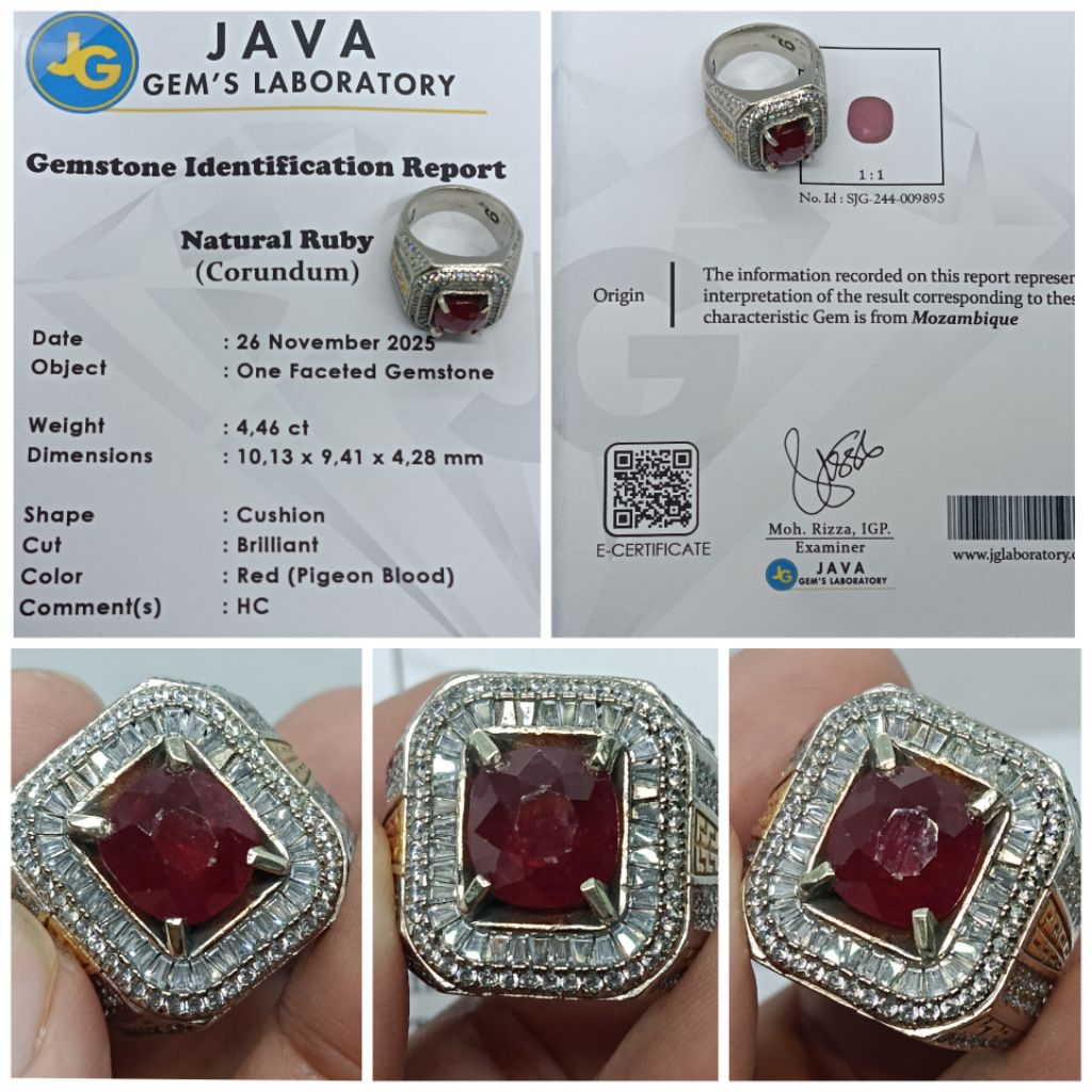 Natural Top Red Ruby Mozambique 4,4ct memo JGL Ruby Afrika Pigeon blood
