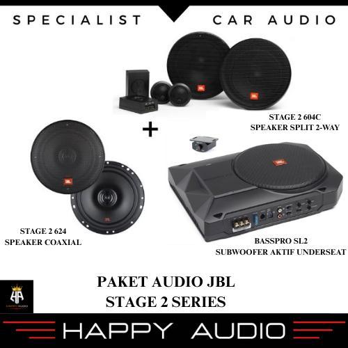 Paket Audio Mobil JBL STAGE 2 SERIES Speaker 4 Pintu + Subwoofer Aktif Underseat / Kolong Jok