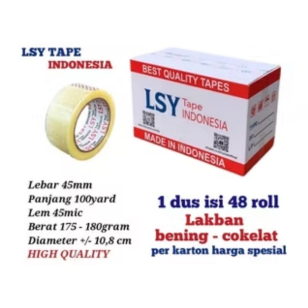 Lakban Bening besar merek LSY 45 mm x 100Y