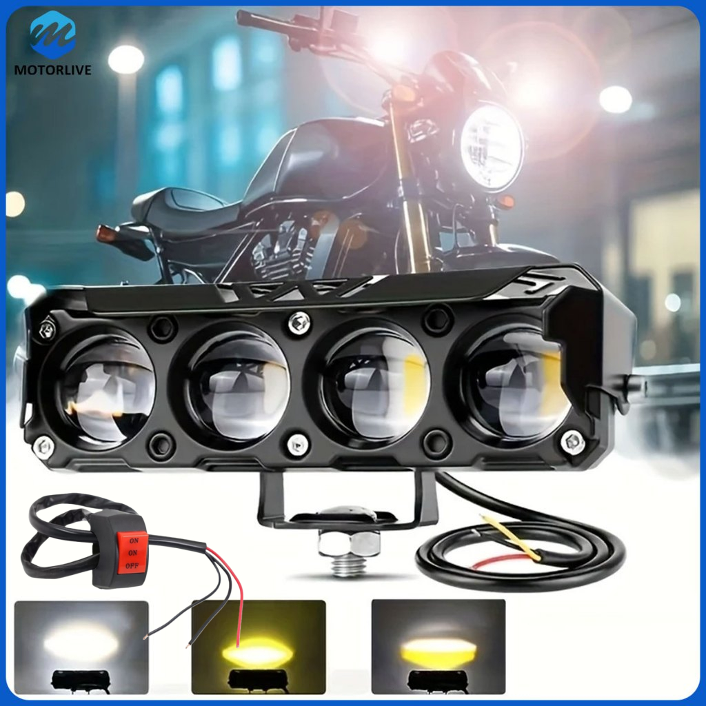 lampu motor super terang dua warna 12V-24V lampu depan LED empat mata lampu sorot tinggi rendah taha