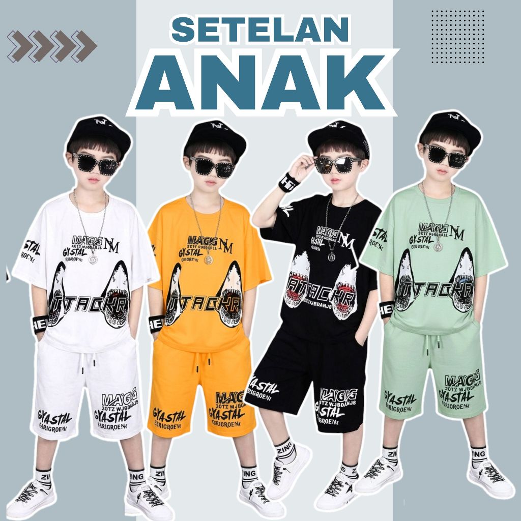 Setelan Anak Laki Laki Bintang Gyastal Usia 3-12 Tahun Baju Setelan Anak Cowok Kaos Setelan Cowok