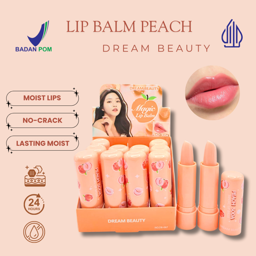 PERBOX 12PCS LIP BALM MAGIC DREAM BEAUTY PEACH SODA LIP CARE AVOCADO PELEMBAB BIBIR ALAMI BPOM