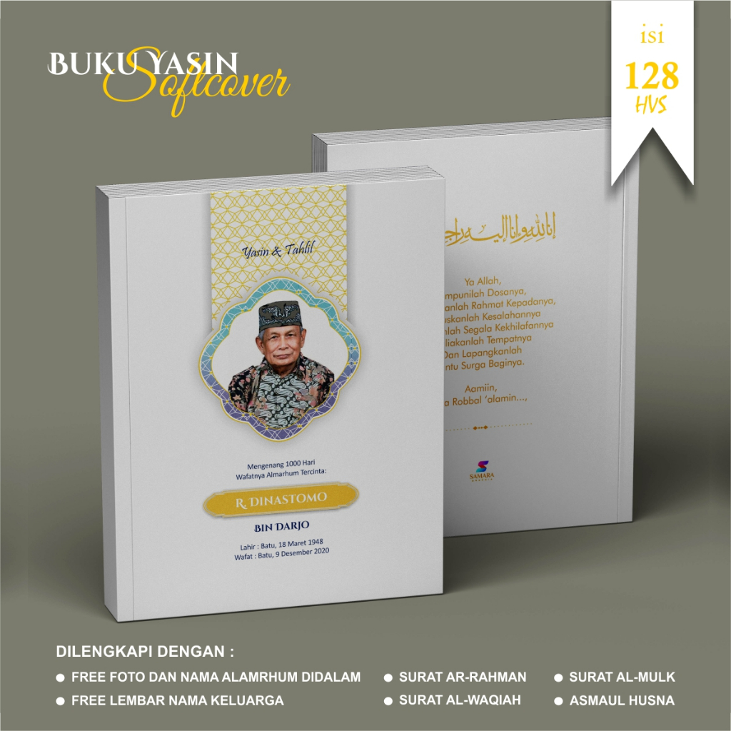 PAKET 10 PCS Buku Yasin dan tahlil custom PRIMROSE 4 Souvenir tahlilan lengkap foto almarhum 40 hari