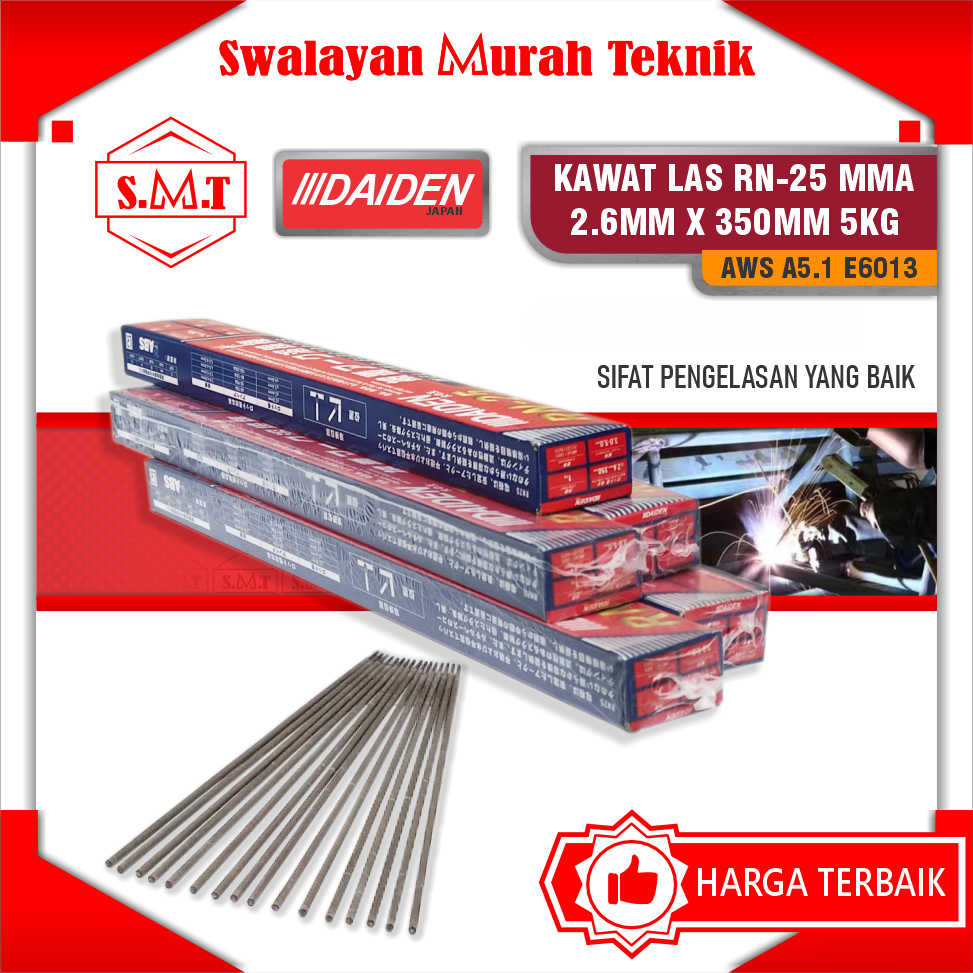 Kawat Las 2.6mm x 350mm DAIDEN RN-25 AWS A5.1 E6013 untuk MMA Welding Electrodes 2,6 mm