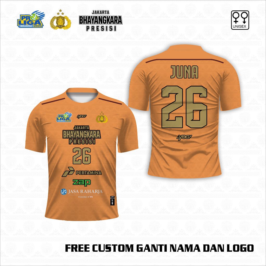 Jersey Jakarta Proliga Bhayangkara Presisi 2026 Baju olahraga volleyball Kaos Voli bebas Custom
