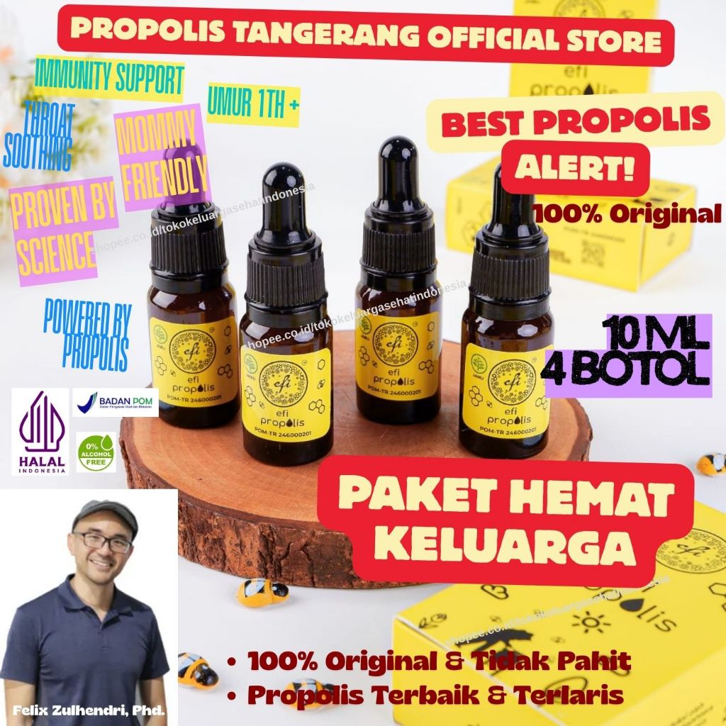 PAKET HEMAT 4 - 10ML - Efi Propolis by Prof Felix, PhD / Kebun Efi |  Madu Efi | Propolis Anak Terba