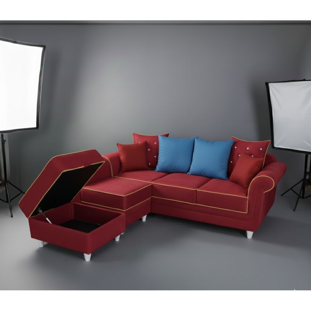 Sofa ruang tamu L sudut selonjor minimalis, sofa bed, kursi ruang tamu, sofa retro, sofa L, sofa 2 s