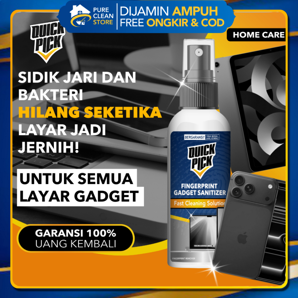 SPRAY GADGET SANITIZER QUICKPICK (GRATIS MICROFIBER) Semprotan Pembersih Noda Bekas Finger Layar 60M