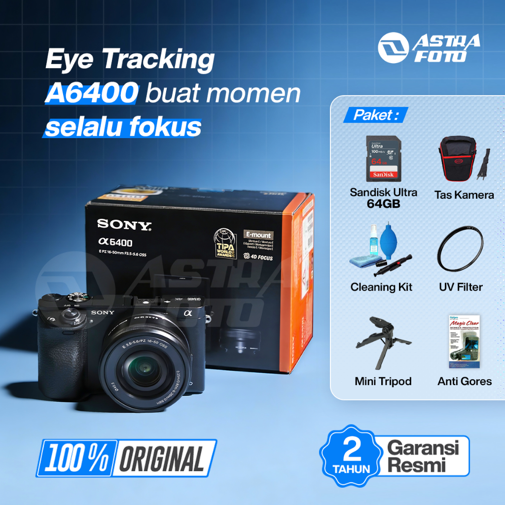 Sony A6400 Kit 16-50mm II / Alpha A6400 Paket Lengkap - original