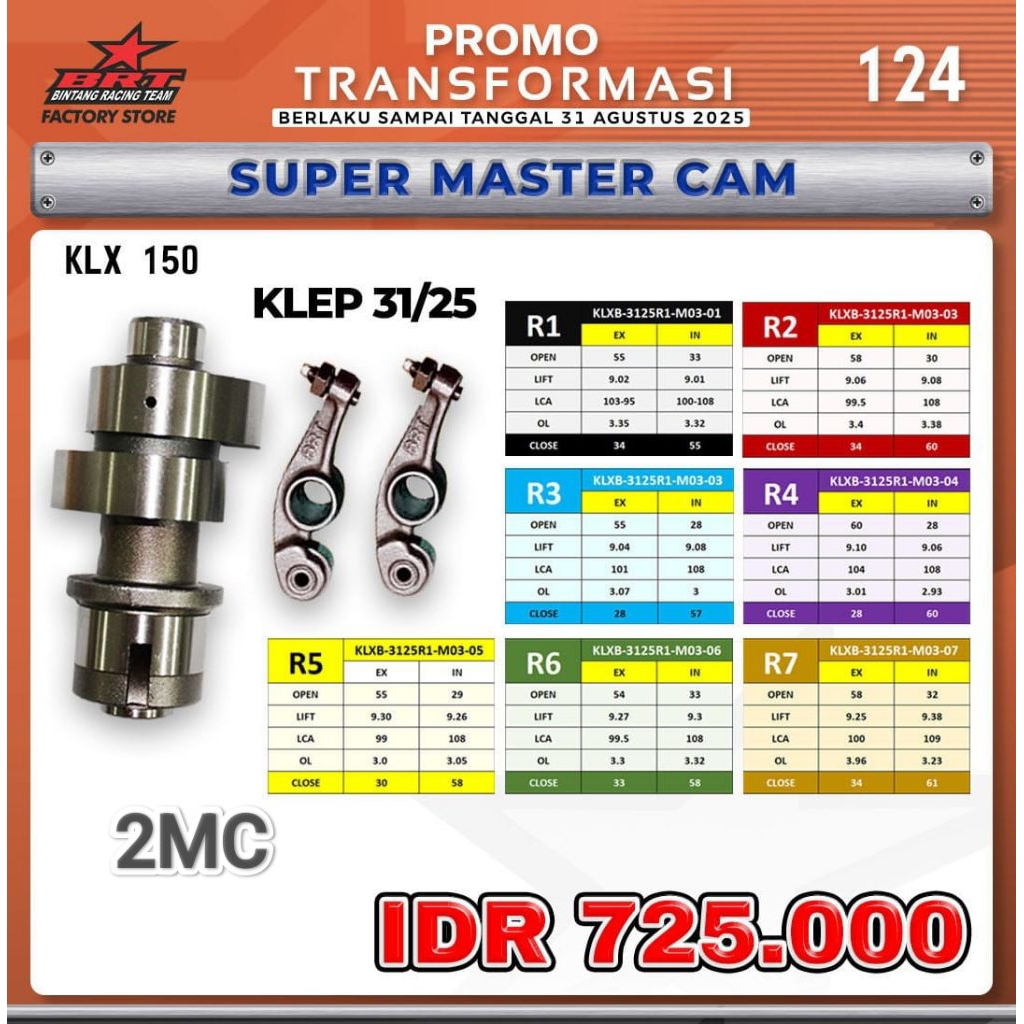 MASTER CAM NOKEN AS ROCKER ARM KLX 150 BRT KLEP 31/25 CAM KLX150 R1,R2,R3,R4,R5,R6,R7 NOKEN AS (BINT