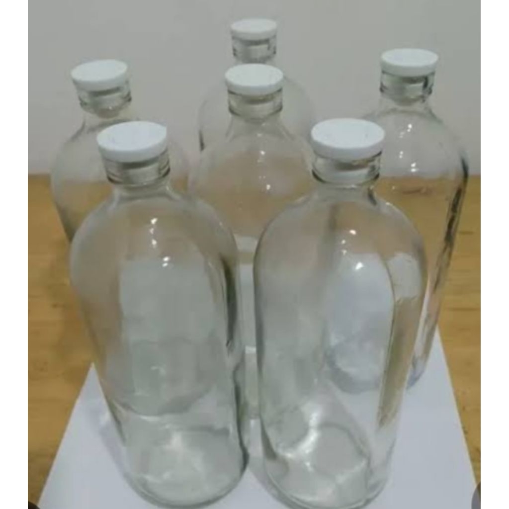 Botol Kaca 1 Liter - Tahan Panas, Tutup Karet, Desain Bening