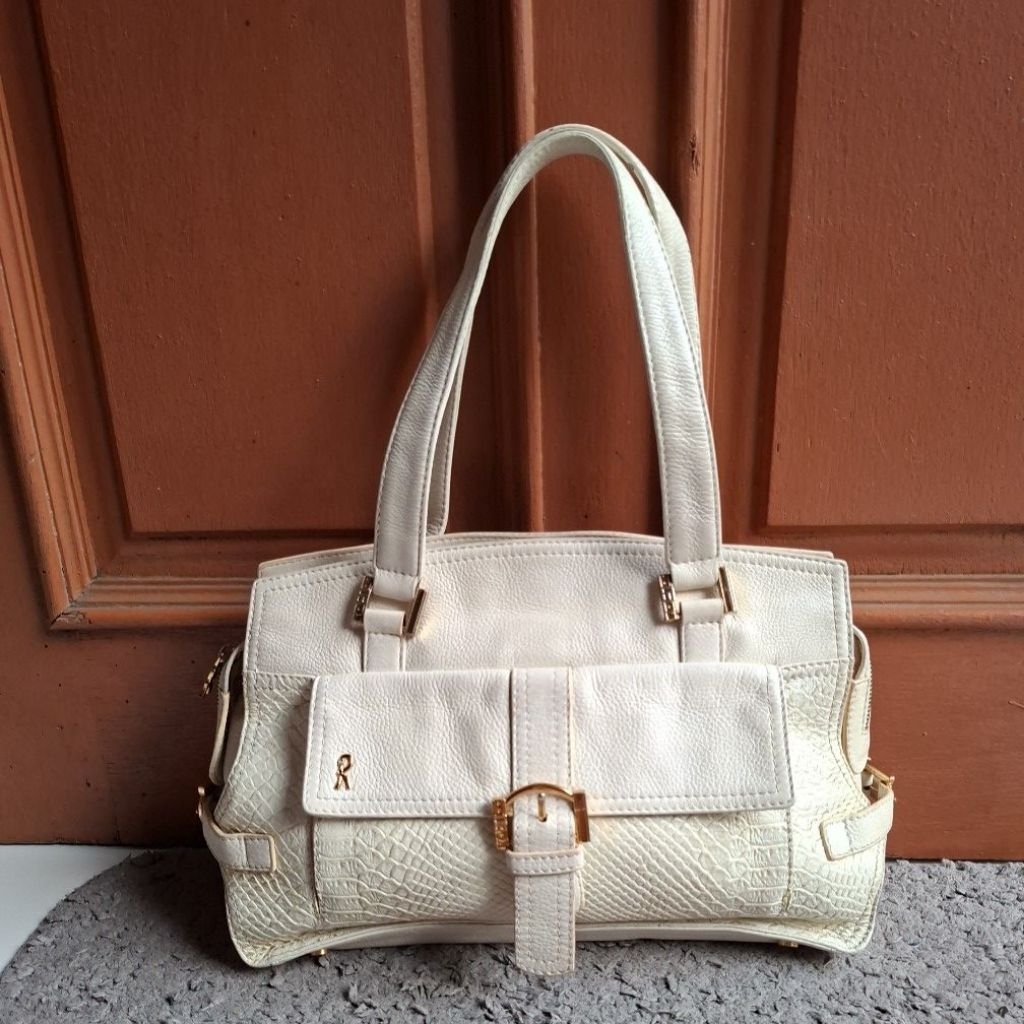 Roberta Di Camerino Shoulder Bag Broken White Genuine Leather, Tas Bahu Kulit Sapi Asli