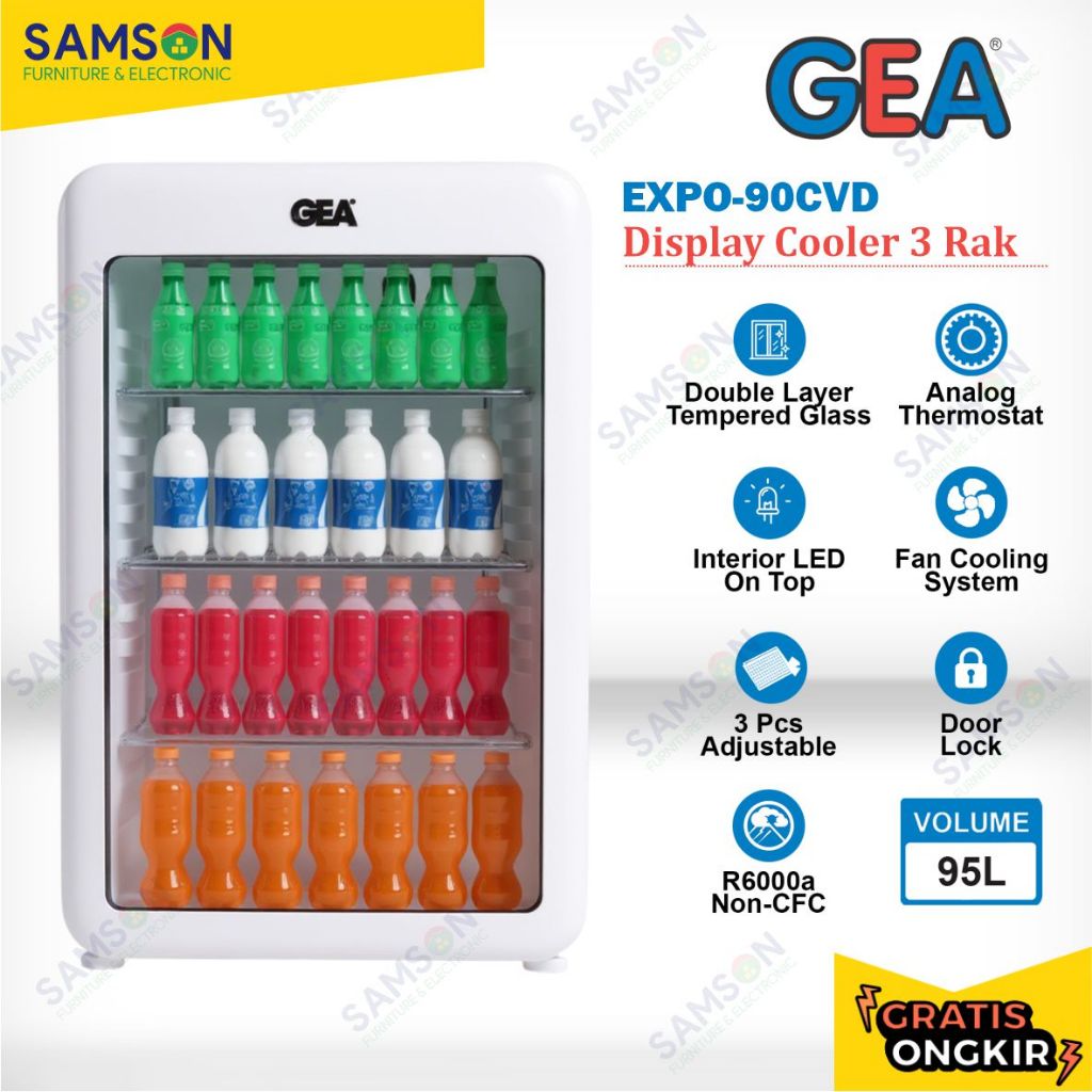 Showcase GEA  95 Liter / 95LEXPO-90CVD Mini Display Cooler Chiller 1 Pintu Curved Glass Pendingin