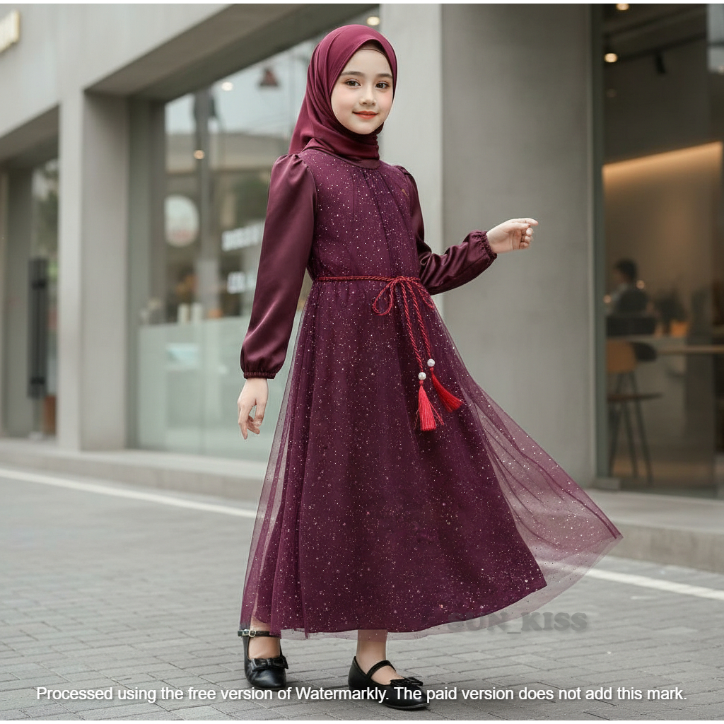 Gamis Anak Elegan Dress Tile Glitter Hitam Tampil memukau dengan Gamis panjang berbahan tile glitter