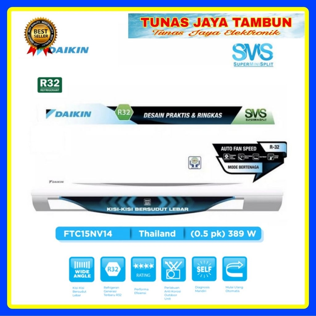 AC DAIKIN FTC 15NV14 / AC DAIKIN 0.5 PK THAILAND / DAIKIN 15 NV AC 1/5 PK THAILAND STANDAR