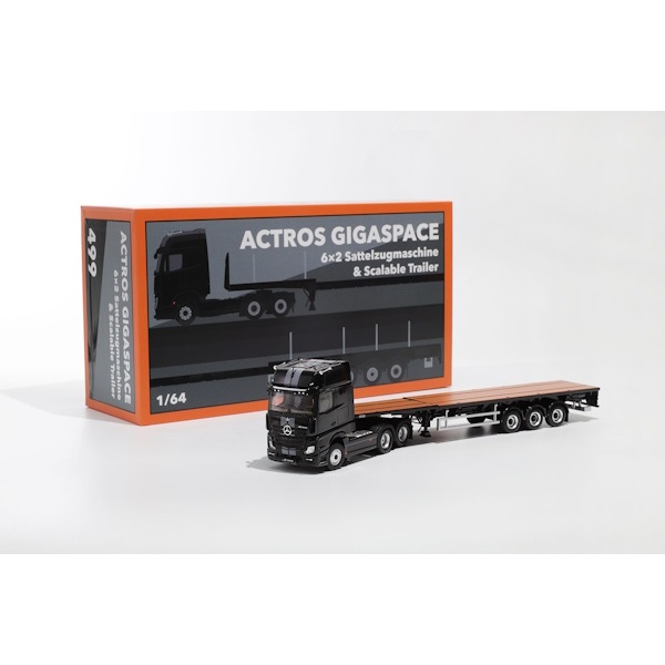 GCD 1/64 Mercedes-Benz Actros 6x2 & Scalable Trailer - Black