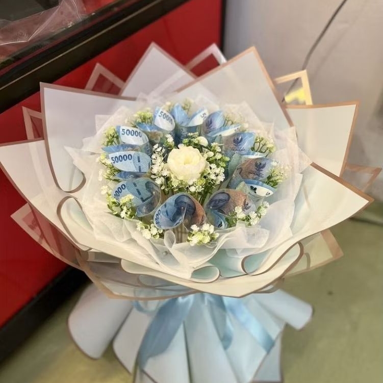 buket uang, buket bunga artificial, bunga kawat bulu, buket uang, mini buket