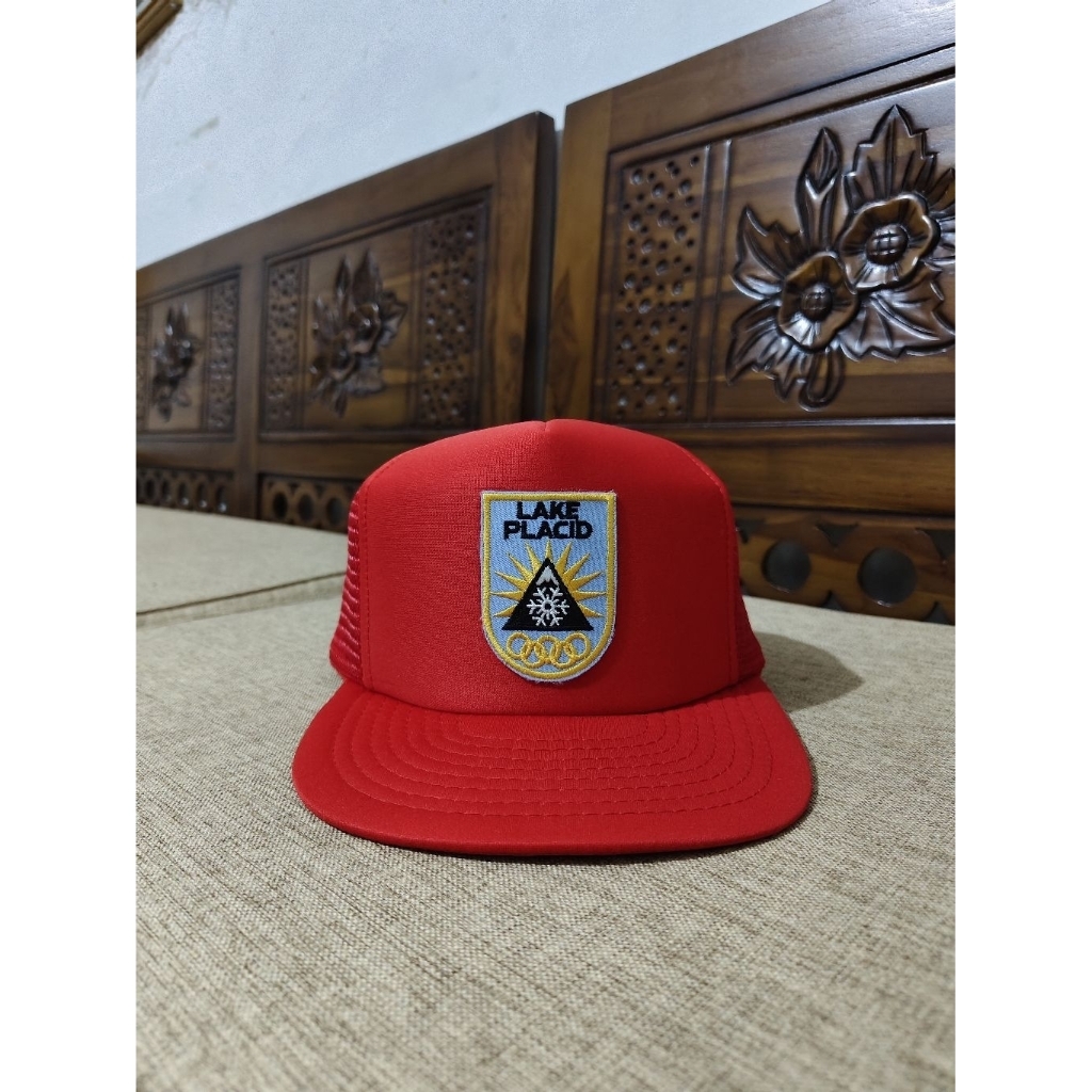 topi jaring trucker hat vintage lake placid patch