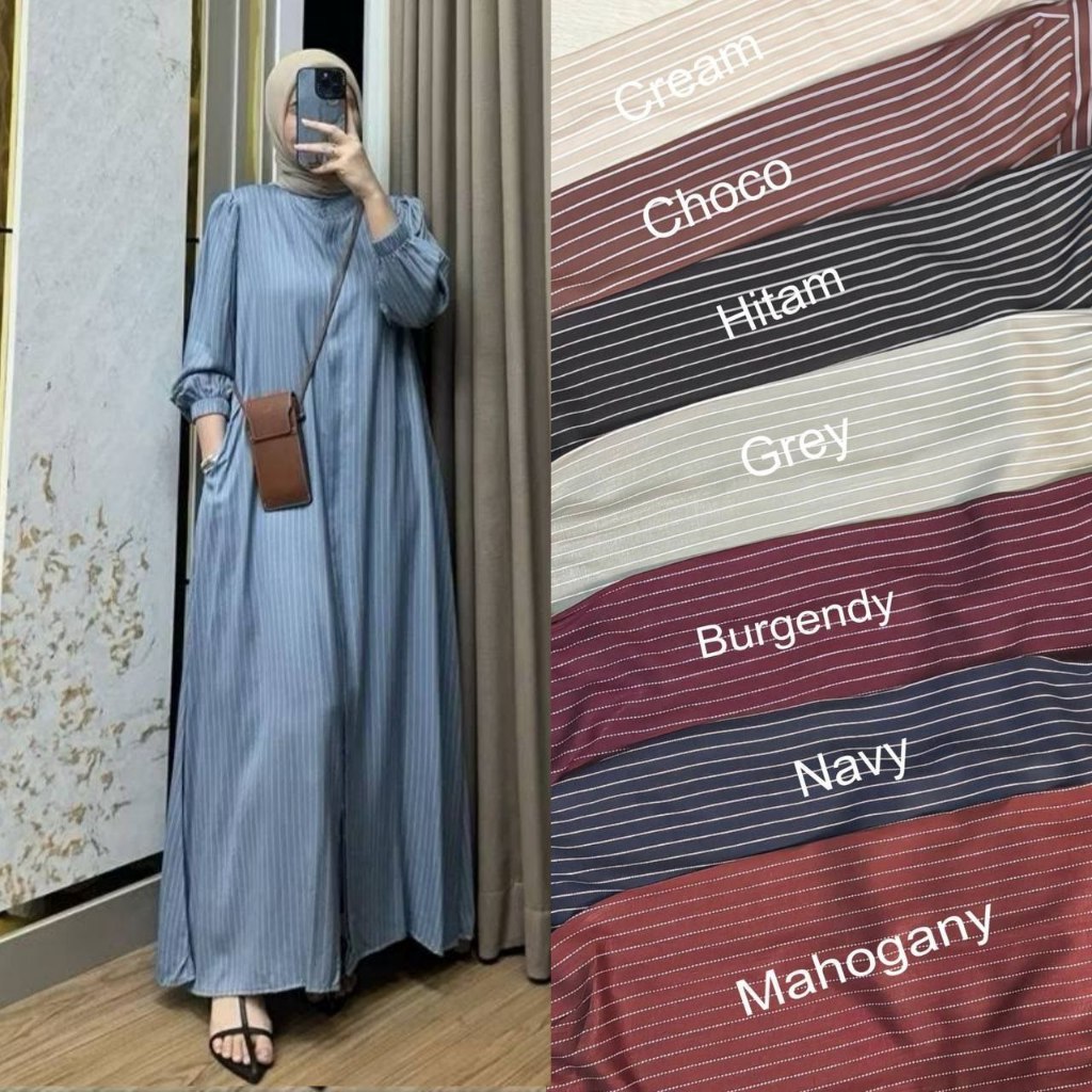 Gamis rayon premium salur kecil - gamis rayon premium - gamis garis garis