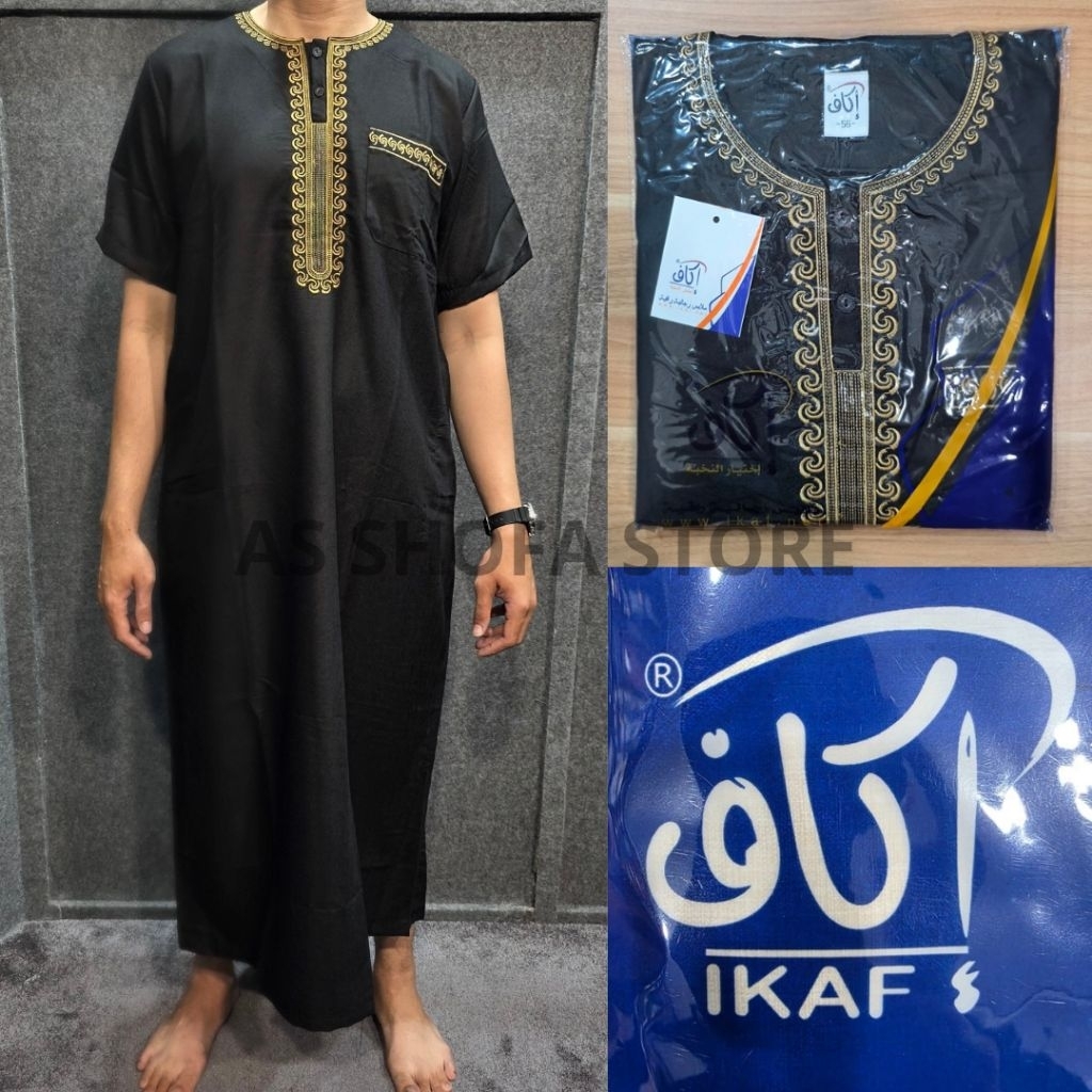Gamis Pria Saudi Ikaf Jubah Ikaf Lengan Pendek Hitam Katun Dewasa Original
