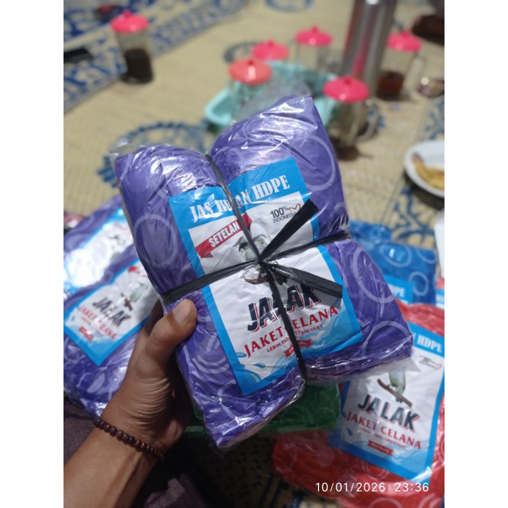 12pcs jas hujan jalak polkadot/jas hujan plastik merk jalak tebal berkualitas ponco setelan warna hd