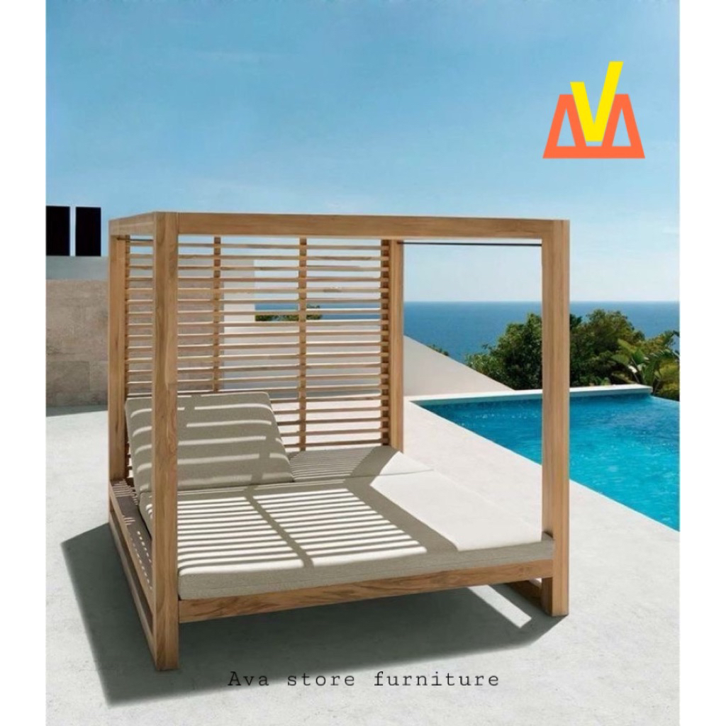 Gazebo kayu jati outdoor, Pergola jati minimalis