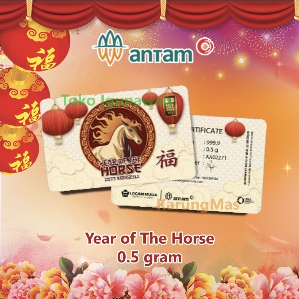Logam Mulia Emas ANTAM 0.5 gr Imlek Shio Kuda Year Of The Horse Gift Series