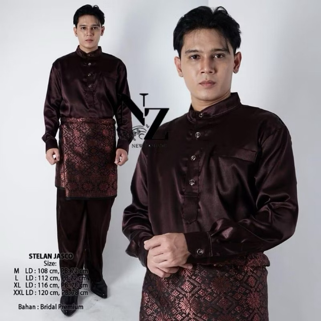 Set Baju Teluk Belanga Pria Lengan Manset / Stelan Baju Kurung Melayu Bahan Yamaha Premium