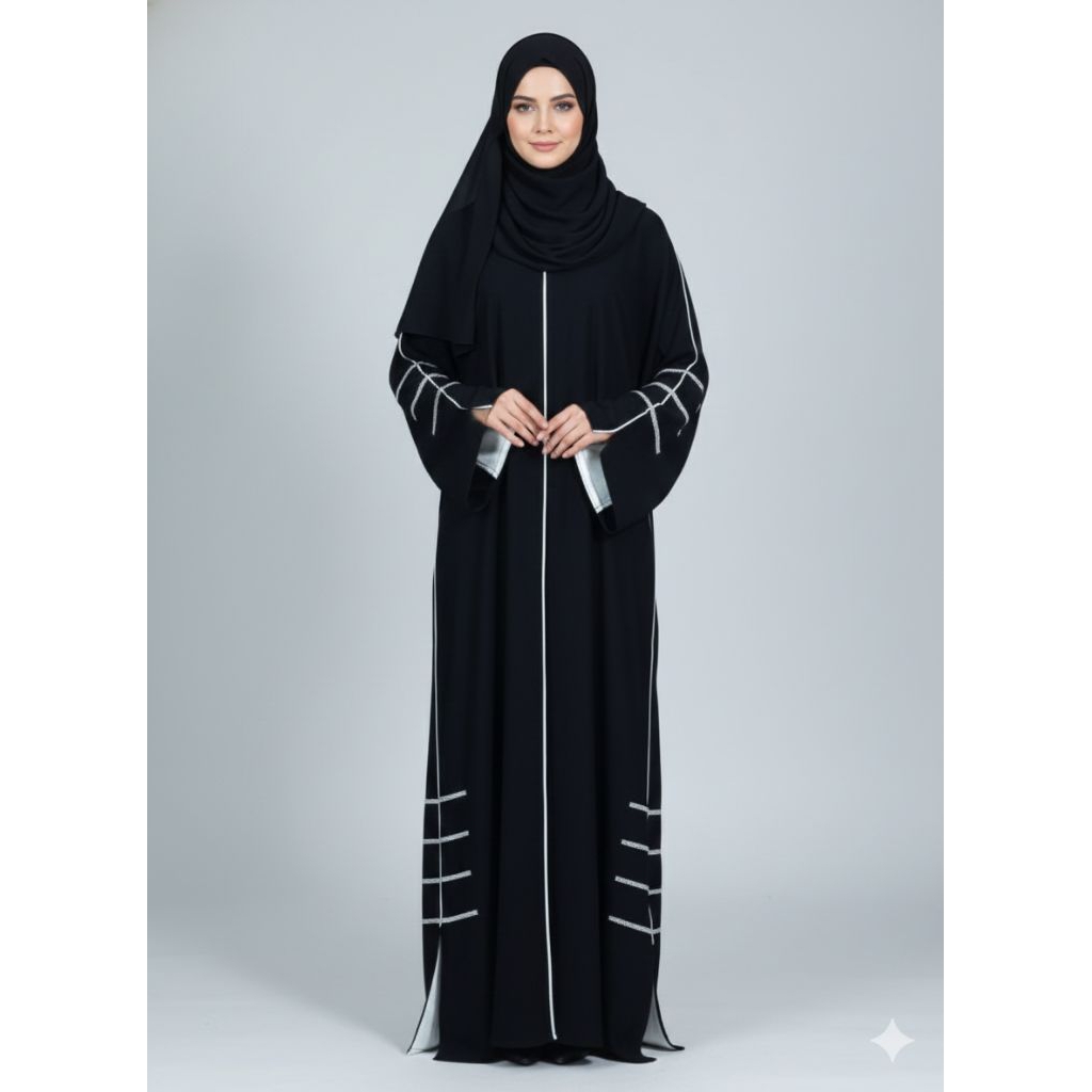 Abaya Hitam Putih Cantik (Preloved)