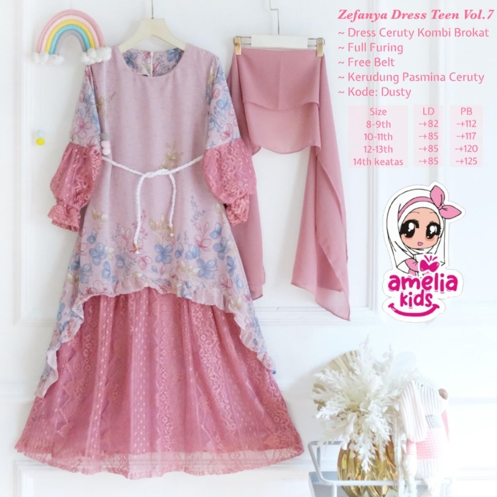 ( COD ) zefanya dress teen kids ORI Amelia kids//dress anak perempuan