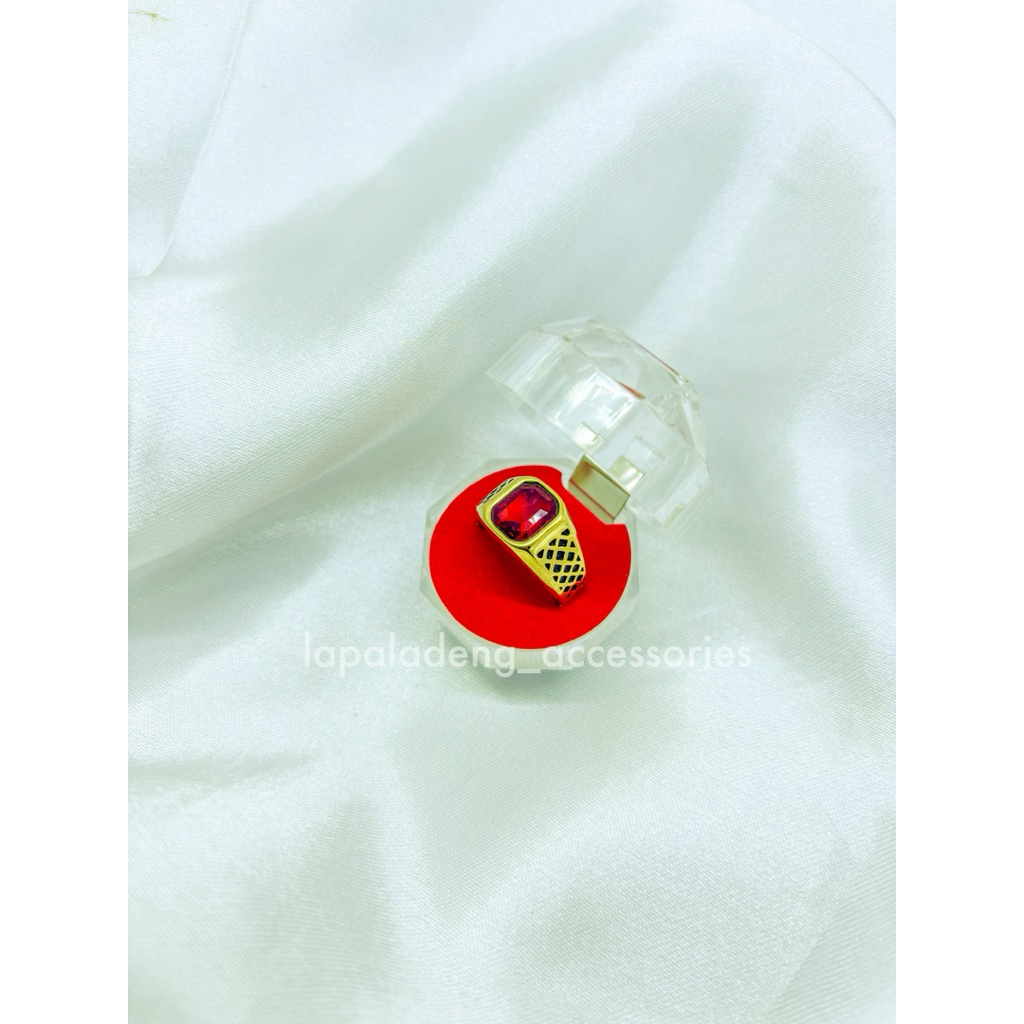 Cincin pria mewah permata merah biru hijau unik titanium 0416