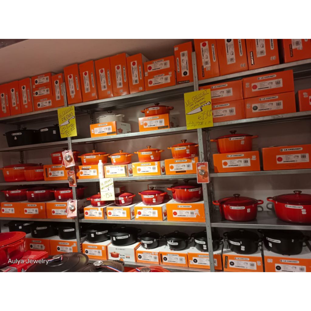 original le Creuset cast iron wok pan glass lid panci cast iron