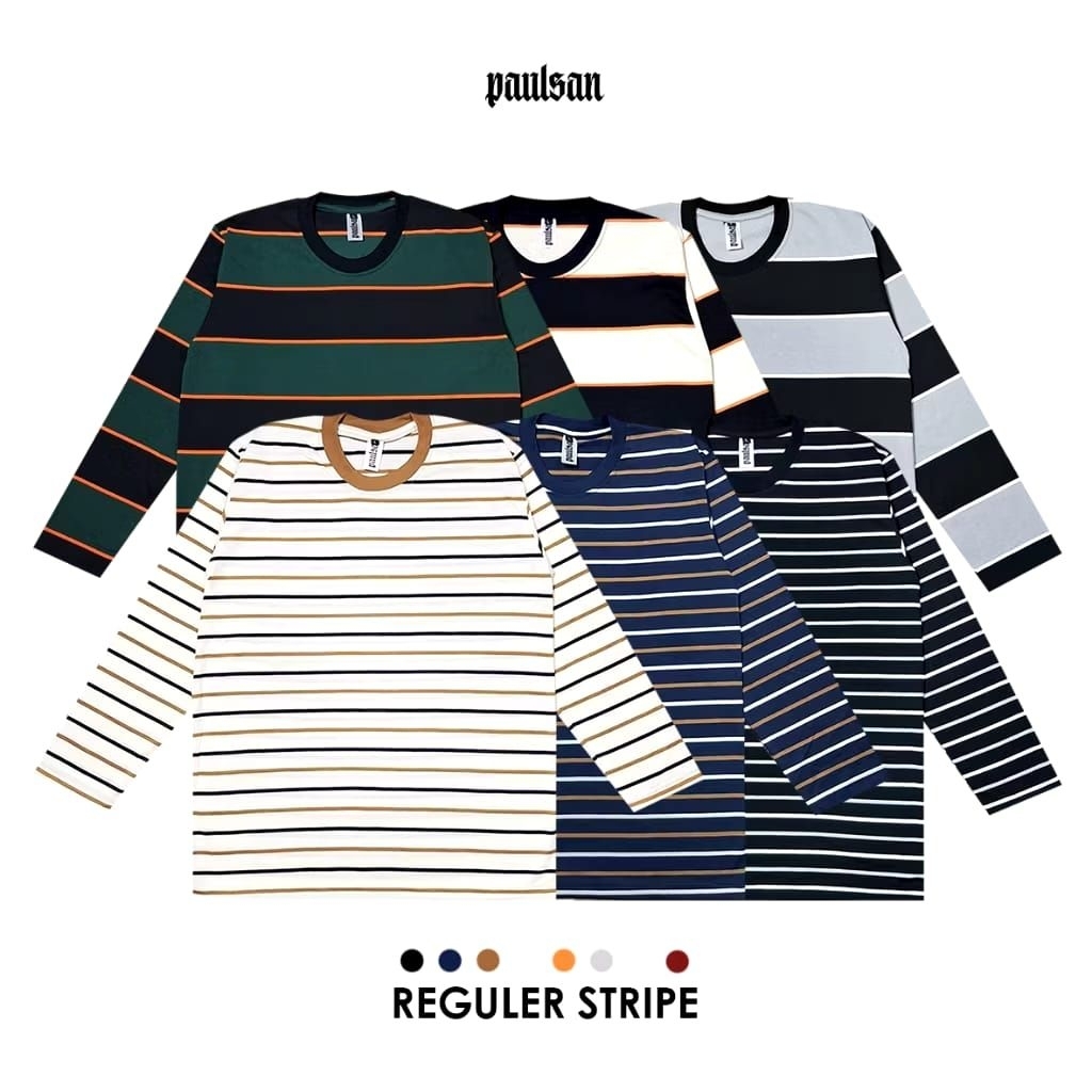Kaos strip salur belang lengan panjang motif terbaru bahan premium | baju kaos tangan panjang pria w