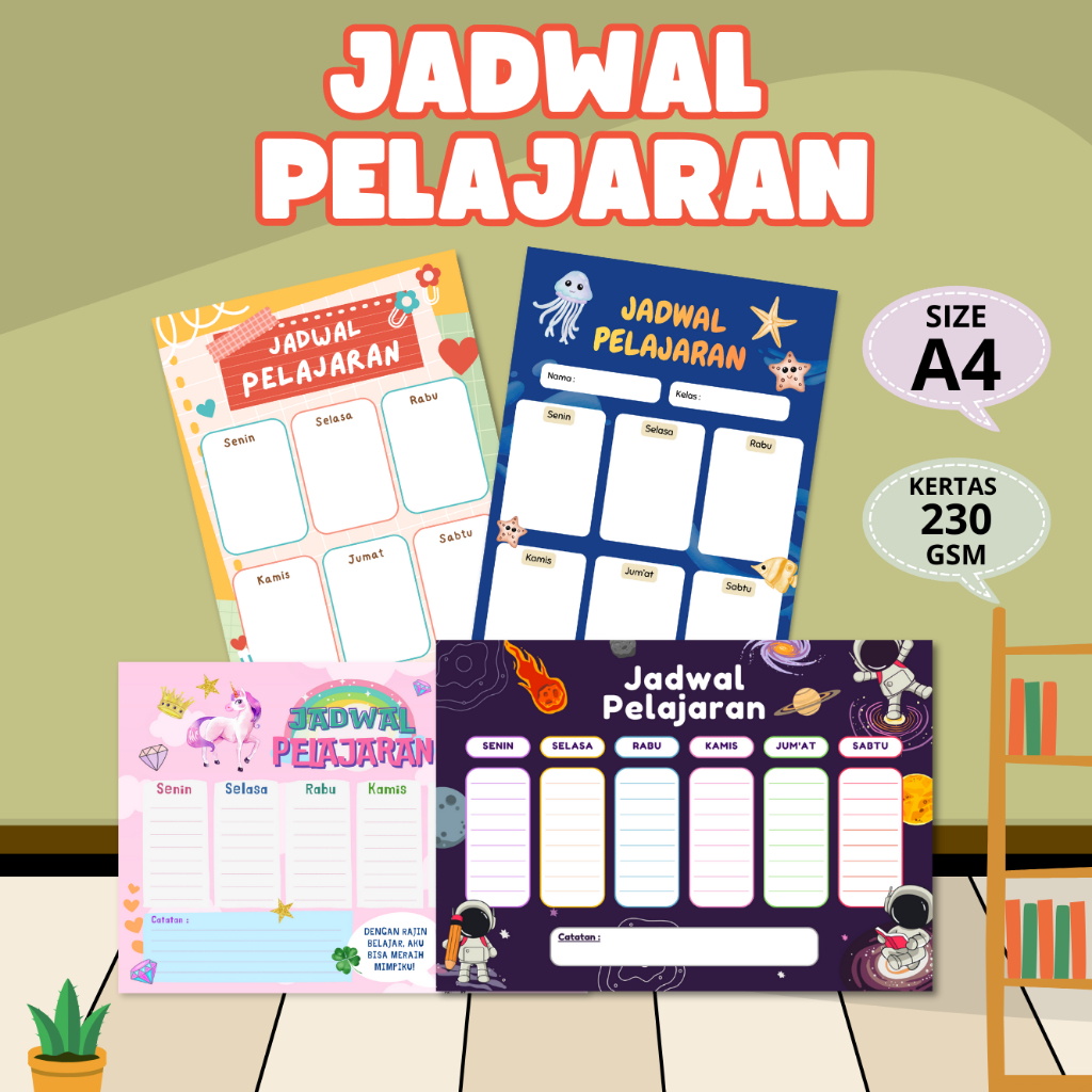 Papershop - Poster Jadwal Pelajaran / Jadwal Piket Termurah Kertas Art Karton 230 gram Anti Luntur