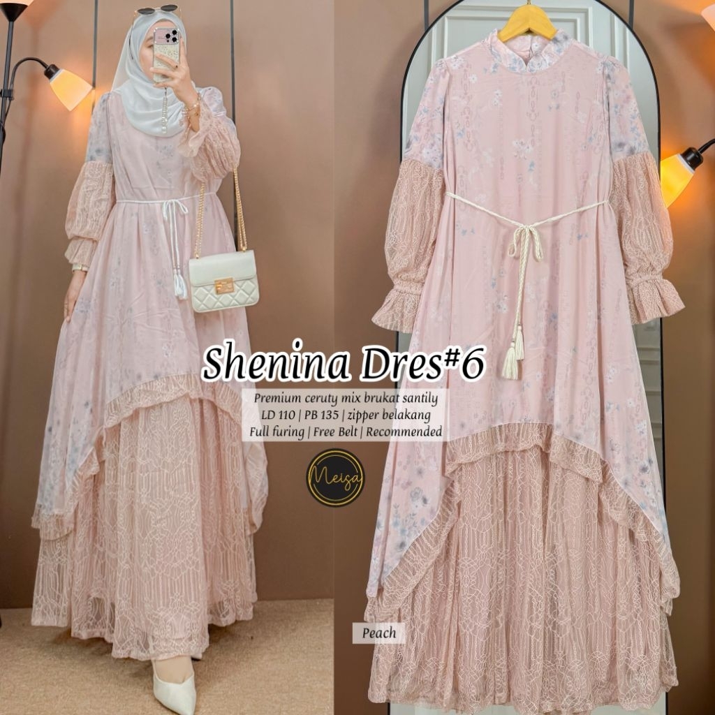 Shenina Dress #6 Gamis Wanita Premium Ceruty Brukat Santily | Dress Muslimah Panjang Elegan LD 110