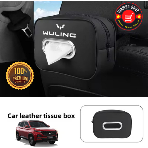 Tempat Tisiu Mobil Wuling Almaz Bahan Kulit Premium - Kotak Tisu Mobil Headrest Armrest Sunvisor