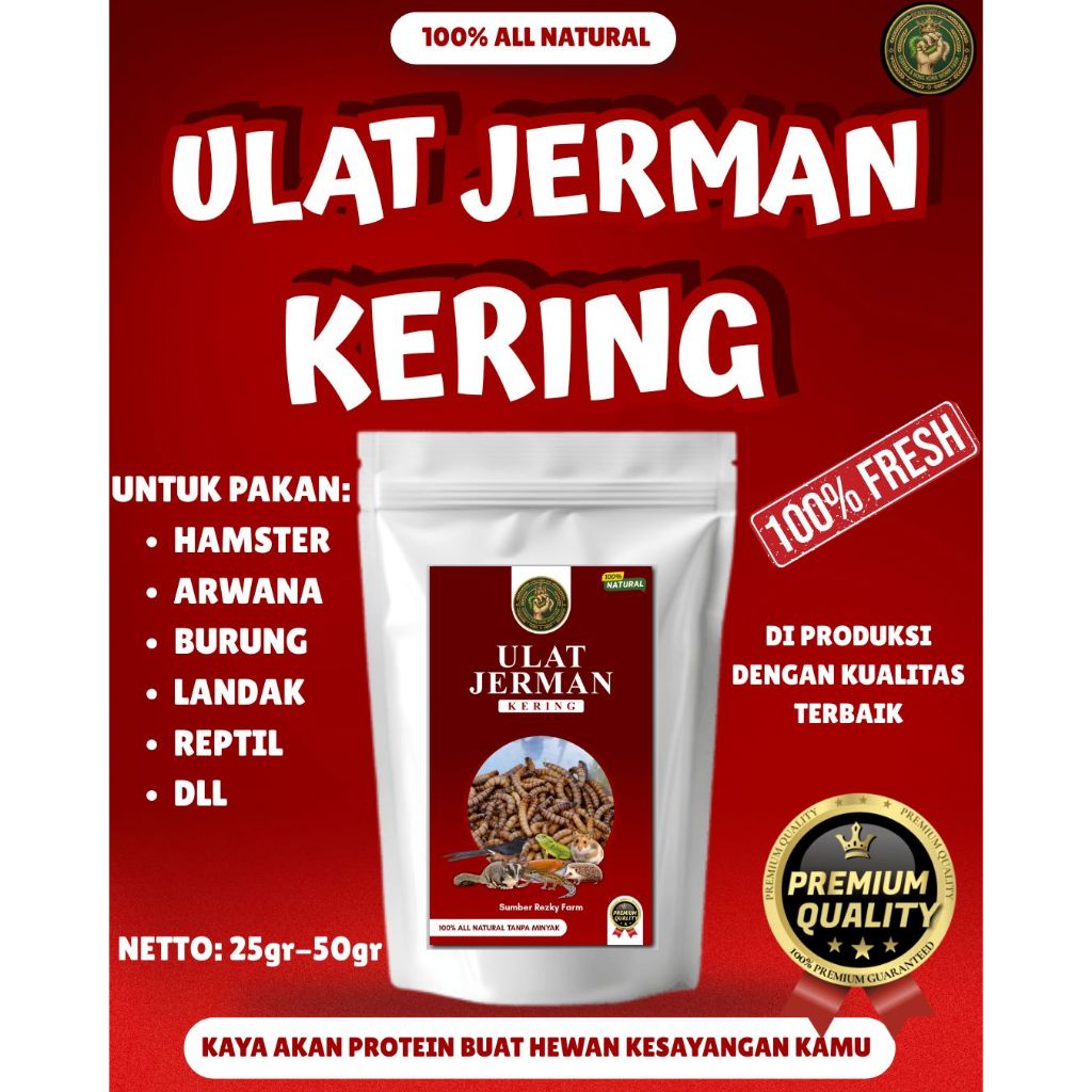 PROMO ULAT JERMAN KERING - Camilan Sehat untuk hewan peliharan kamu, Mudah Dibawa, Tanpa Bau,Tanpa M