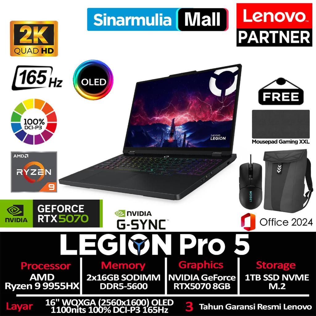Lenovo Legion Pro 5 Ryzen 9 9955HX RTX5070 1TB SSD 32GB WQXGA OLED 100%sRGB 165Hz Win11+OHS
