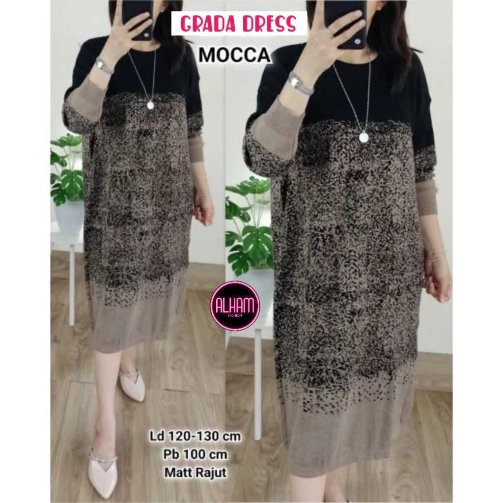 READY COD Grada Midi Dress Rajut Premium Gradasi Tunic Wanita Jumbo LD 120-130
