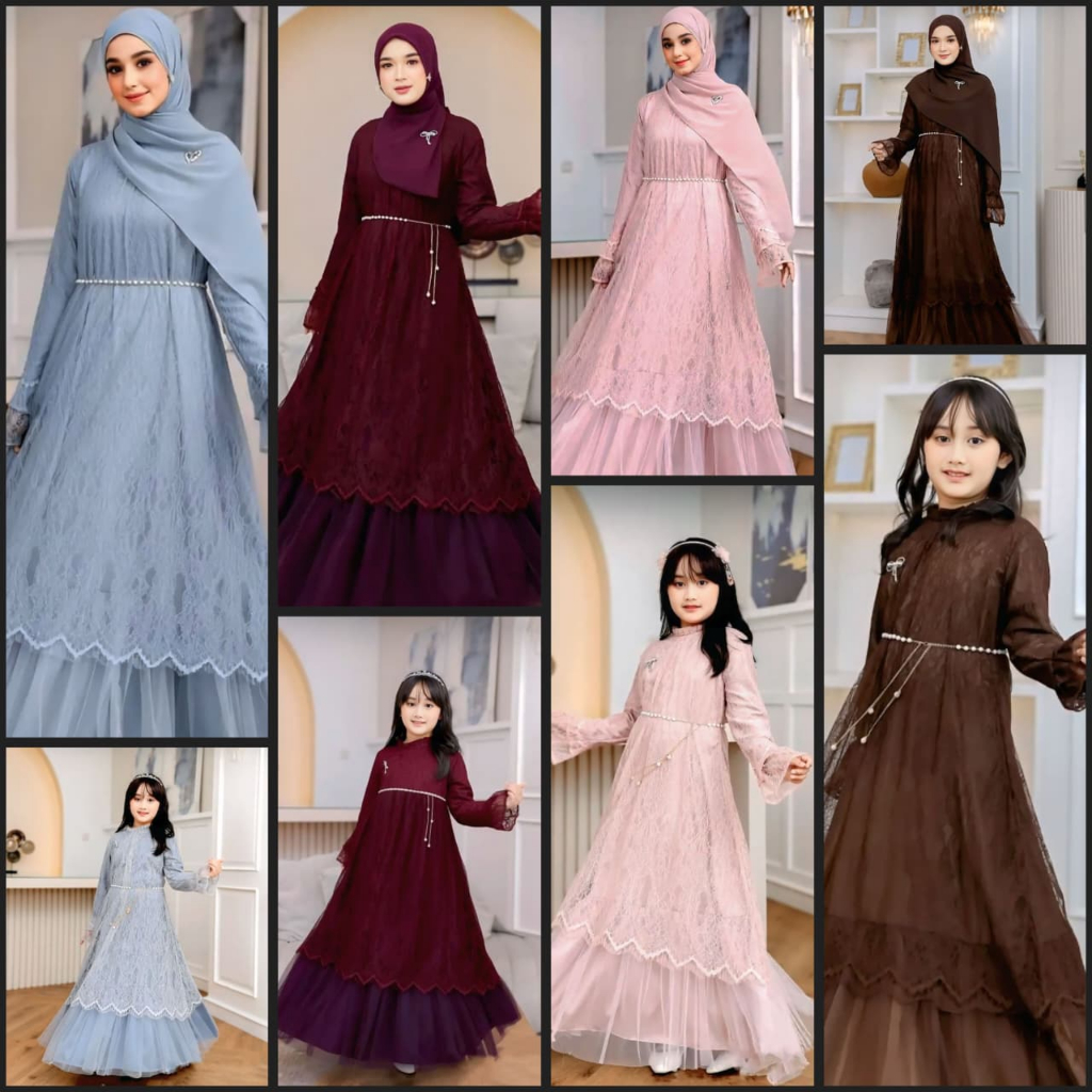 NISWA Couple - Gamis Dress Couple Pasangan Ibu Dan Anak Bahan Velvet Mix Brokat Brukat Premium 2026 