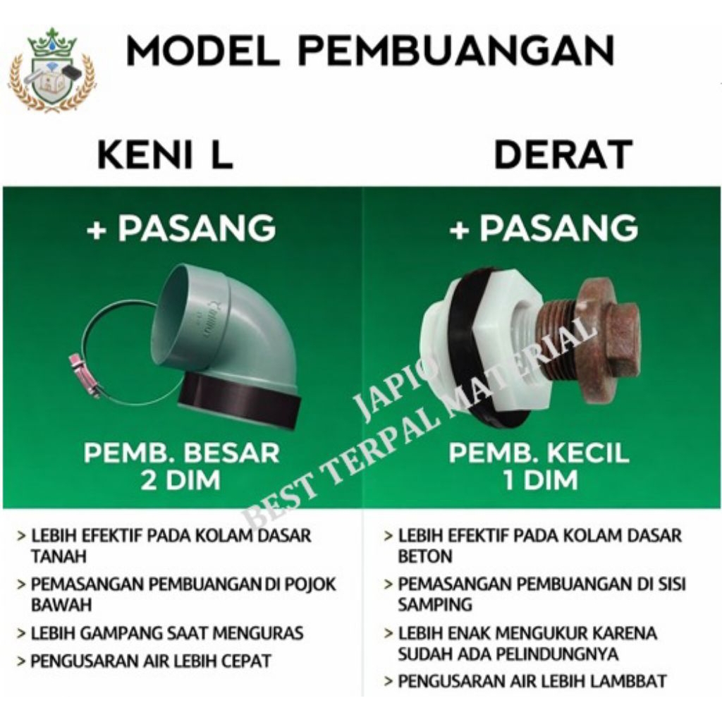 FILTER PEMBUANGAN KOLAM TERPAL IKAN DERAT DAN KENI L|ORI