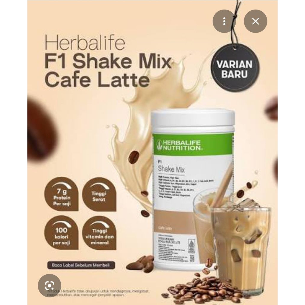 Varian Baru Herbalife Nutrition F1 Shake Mix Cafe Latte Minuman Penambah Nutrisi Rasa Kopi Original