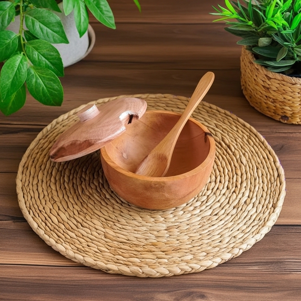 Mangkok Kayu Tutup 10Cm Kayu Mahoni